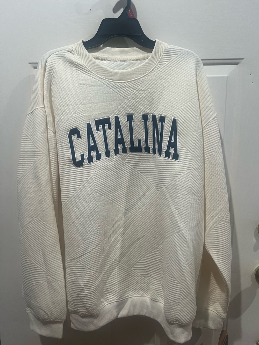 Catalina Cream Quilted Crewneck Sweatshirt with Navy Lettering